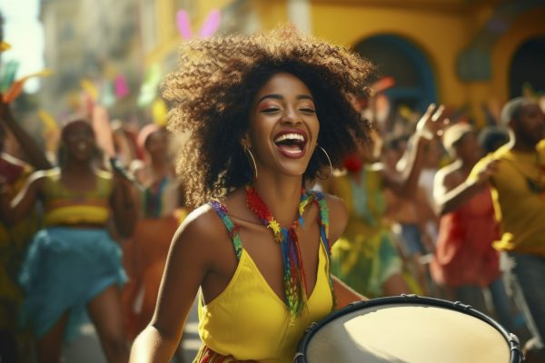 Carnaval - Jovem negra sorrindo e curtindo o feriado